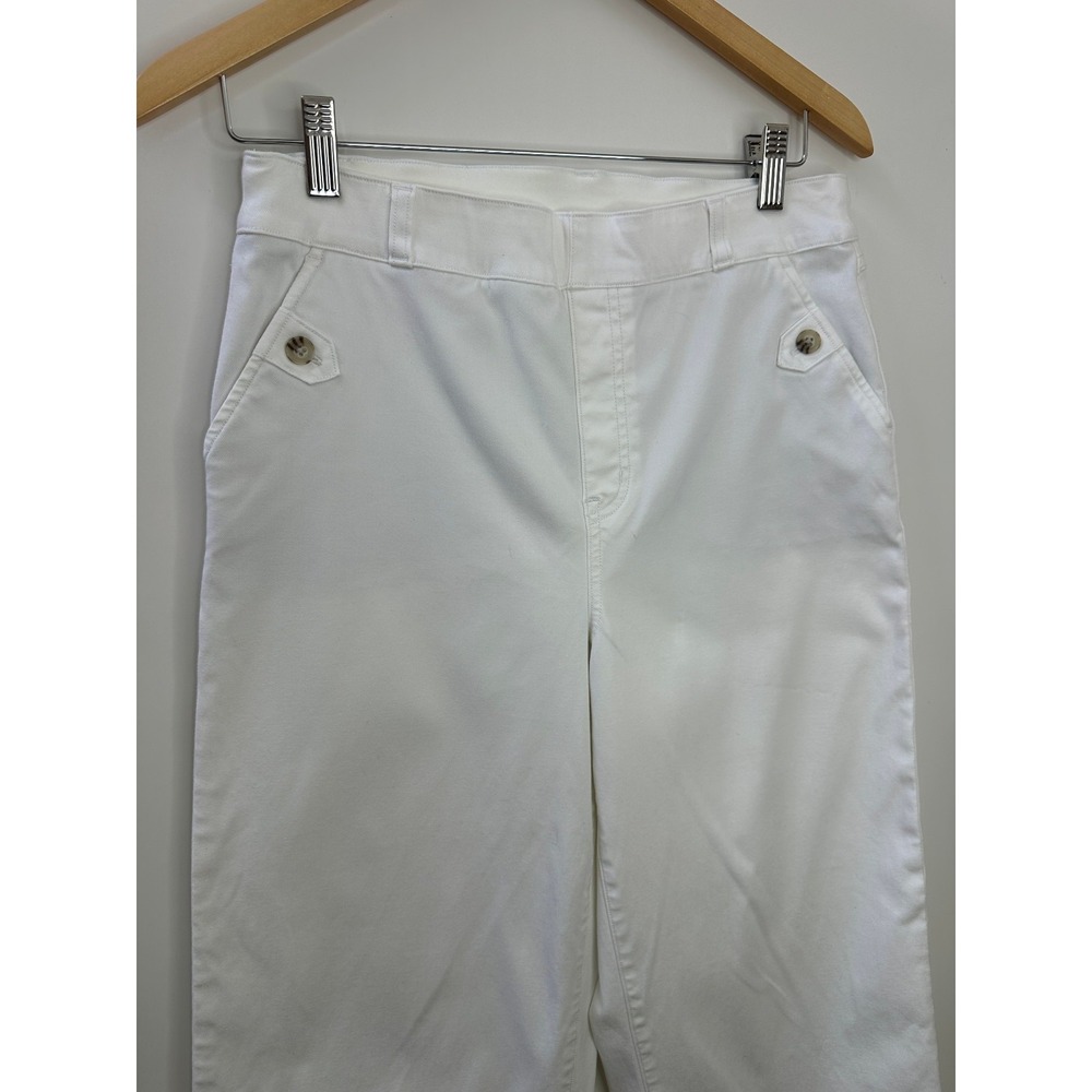 Spanx White High Rise Stretch Twill Cropped Wide Leg Button Pull On Pant Large - Picture 3 of 13